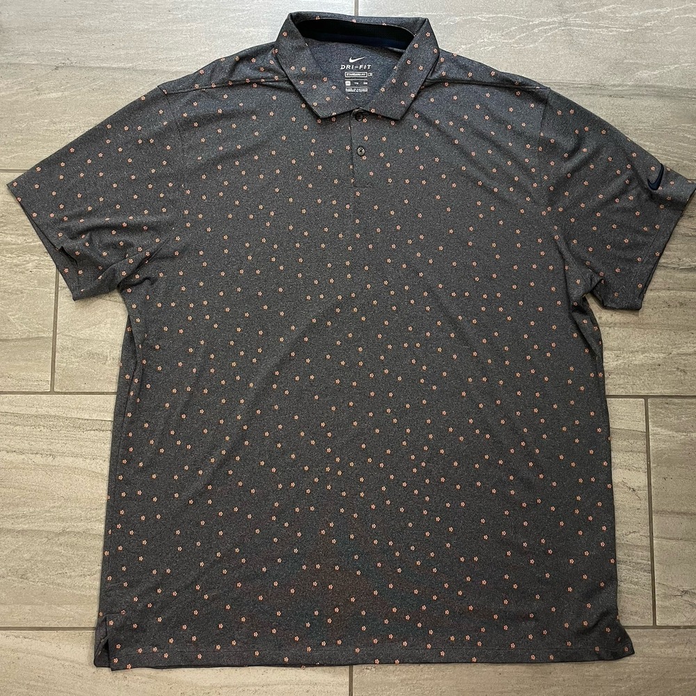 Nike Polo Shirt Mens 2X-Large Gray Vapor Micro Print Floral Golf ADV Performance